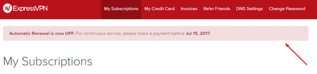 Automatic renewal off message-ExpressVPN