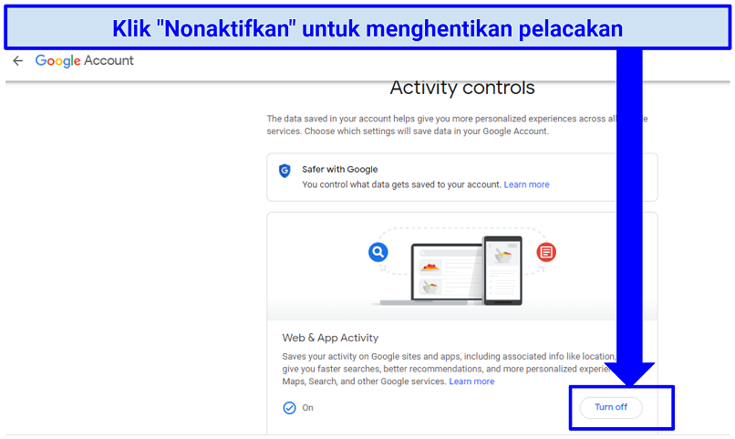A screenshot of step 1 of turning off Google tracking ability