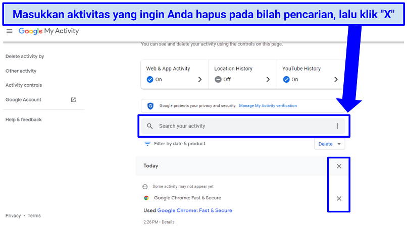 A screenshot of step 7 of deleting your Google account history