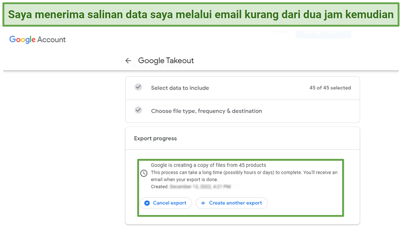 A screenshot of step 4 of downloading your Google account archive