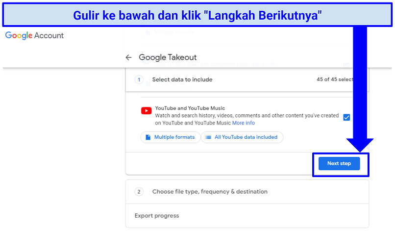 A screenshot of step 2 of downloading your Google account archive