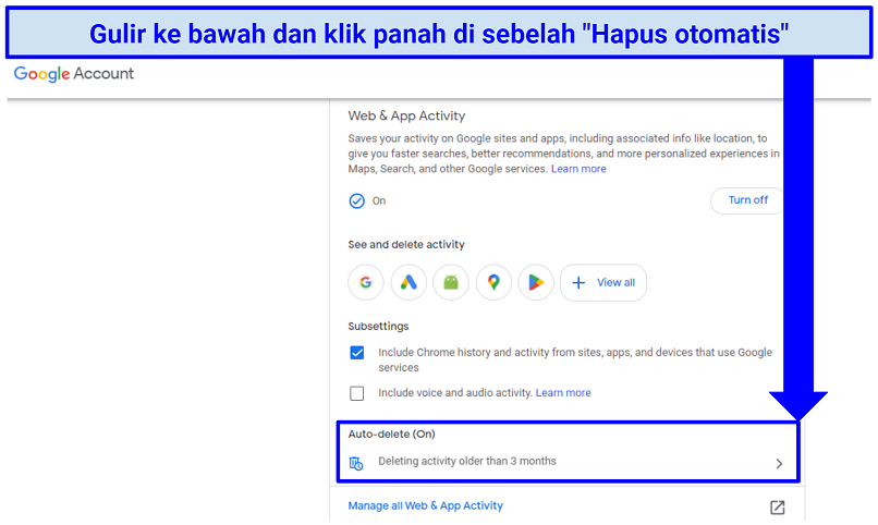 Screenshot of step 1 of setting your Google account Auto-delete option