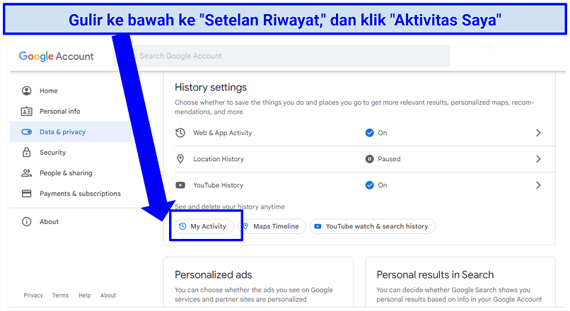 A screenshot of step 2 of deleting your Google account history