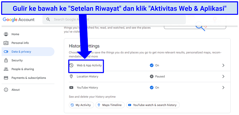 A screenshot of step 2 of turning off Google tracking ability