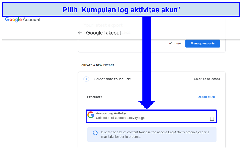 A screenshot of step 1 of downloading your Google account archive
