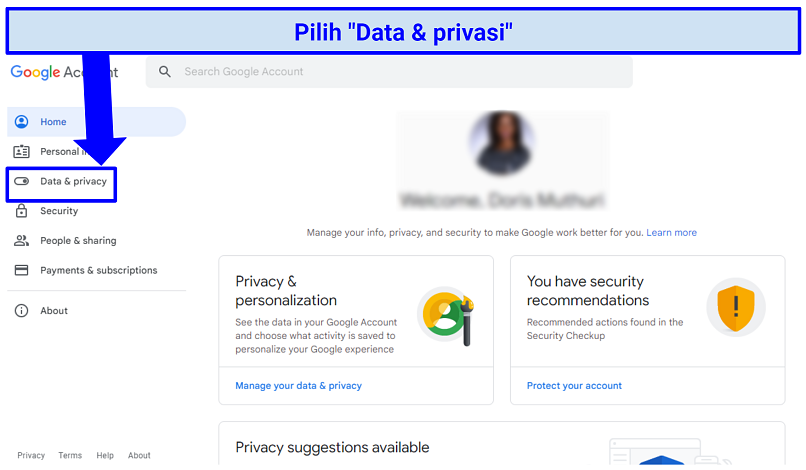 A screenshot of step 1 of deleting your Google account history
