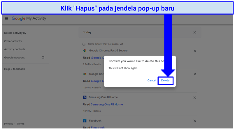 A screenshot of step 8 of deleting your Google account history