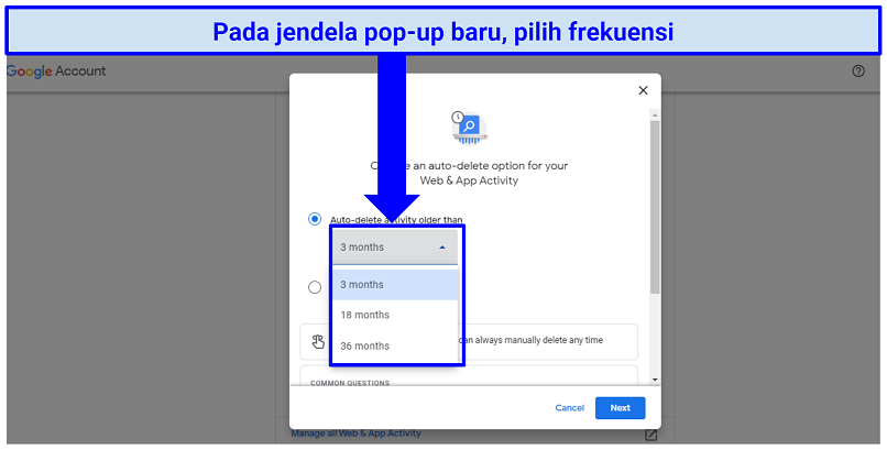 Screenshot of step 2 of setting your Google account Auto-delete option