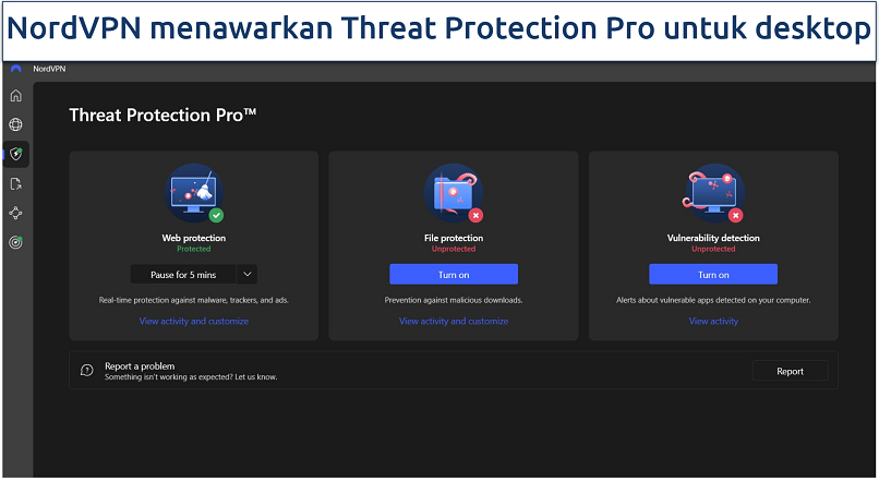 screenshot showing the Threat Protection Pro settings of NordVPN windows app